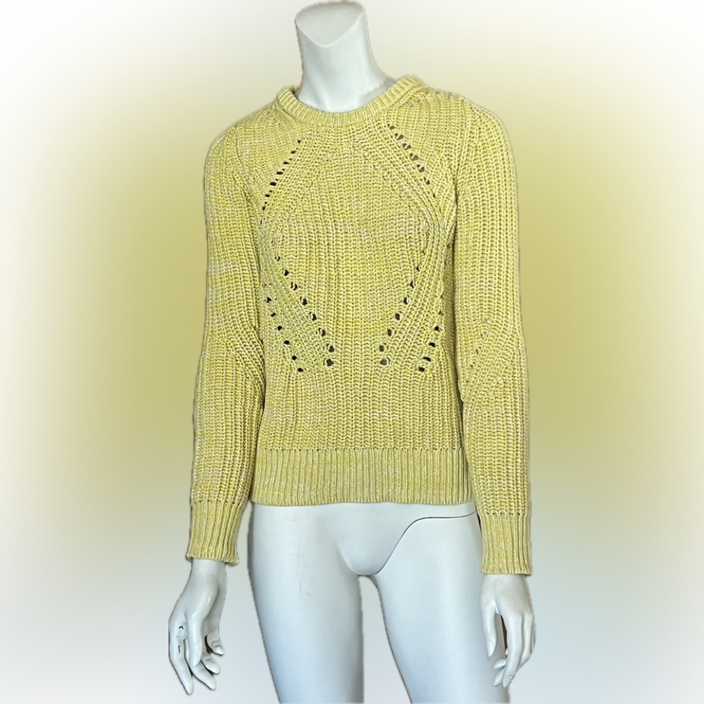 Lucky Brand Chunky Knit Acid Yellow Keylime Pie Green 100% Cotton Sweater S/P